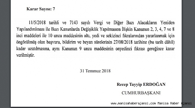 Vergi Affı 27 Ağustos’ Kadar Uzatıldı