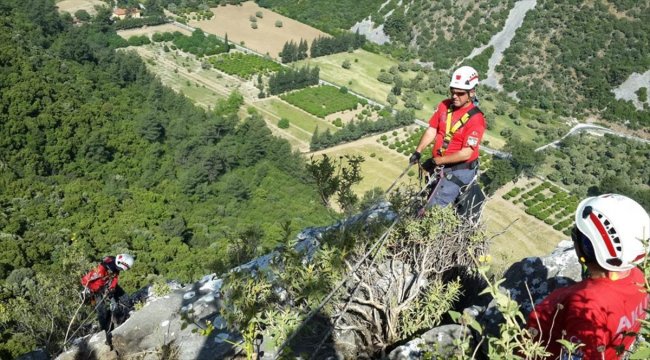 Muğla'da kayalıklarda mahsur kalan keçi kurtarıldı