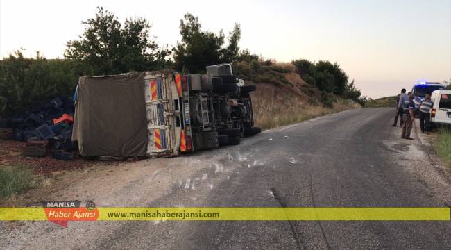 Turgutlu'da kiraz yüklü kamyon devrildi: 1 yaralı