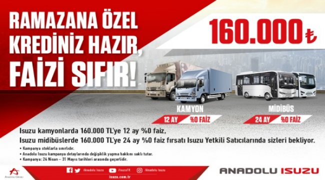 Anadolu Isuzu’dan Ramazan ayına özel sıfır faiz kampanyası
