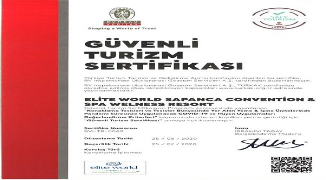 Elite World Hotels, Güvenli Turizm Sertifikası aldı