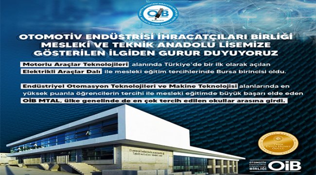 Gençlerin mesleki eğitimde tercihi OİB MTAL oldu