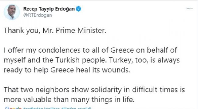 Cumhurbaşkanı Erdoğan'dan Miçotakis'e yanıt