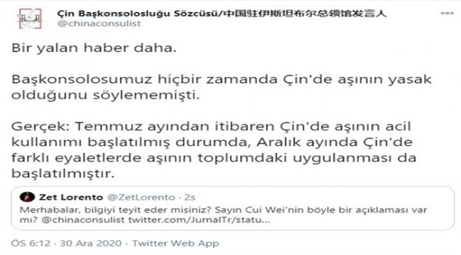 Çin Başkonsolosluğu'ndan "Yasak" iddialarına yanıt