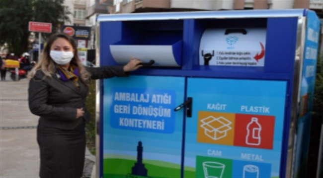 Ambalaj atıkları için geri dönüşüm konteynerleri yerleştiriliyor