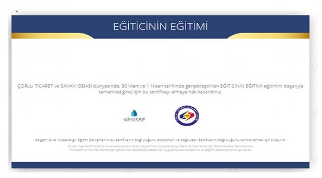 Çorlu TSO eğitimlerine blokchain teknolojisi ile sertifika verildi