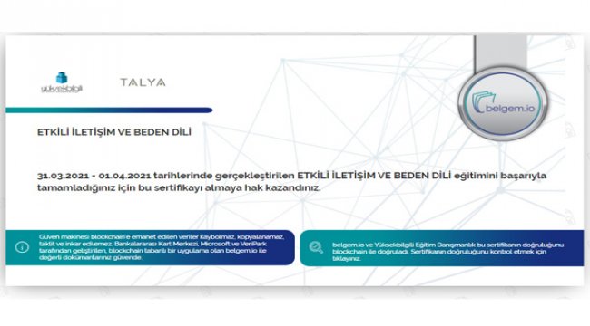 Talya Bitkisel eğitimlerine blokchain teknolojisiyle sertifika verildi