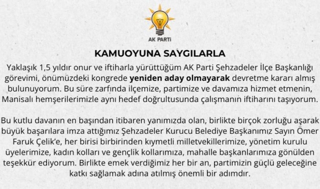 Ali Özyiğit'ten Veda Mesajı