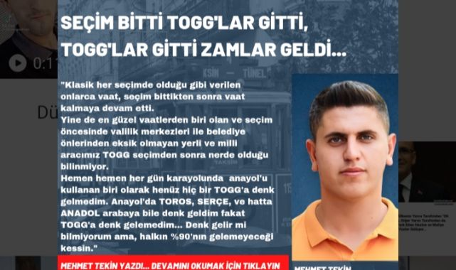 SEÇİM BİTTİ TOGG'LAR GİTTİ, TOGG'LAR GİTTİ ZAMLAR GELDİ...