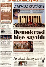 CUMHURİYET Gazete Manşeti