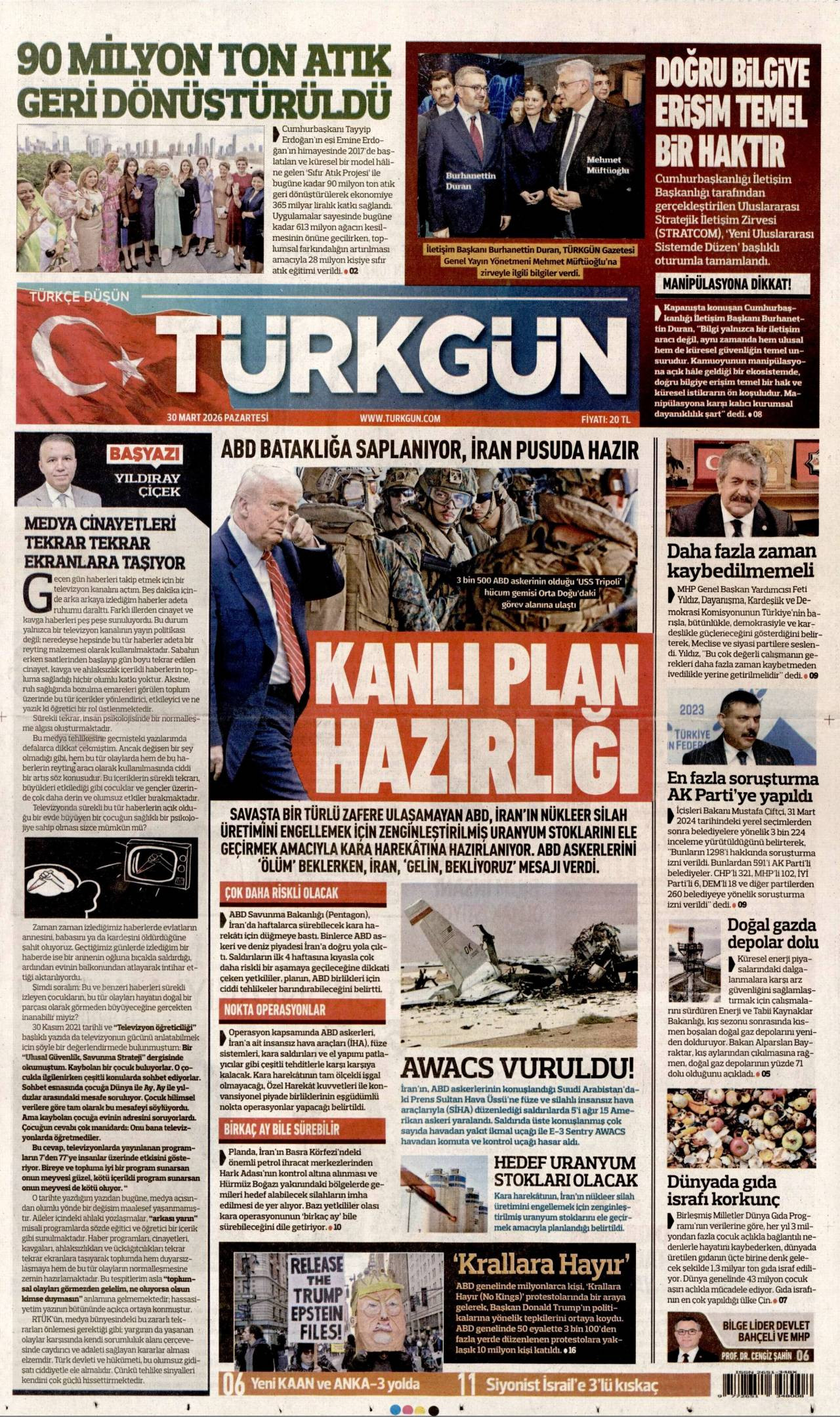 Türkgün Gazetesi Gazete Manşeti