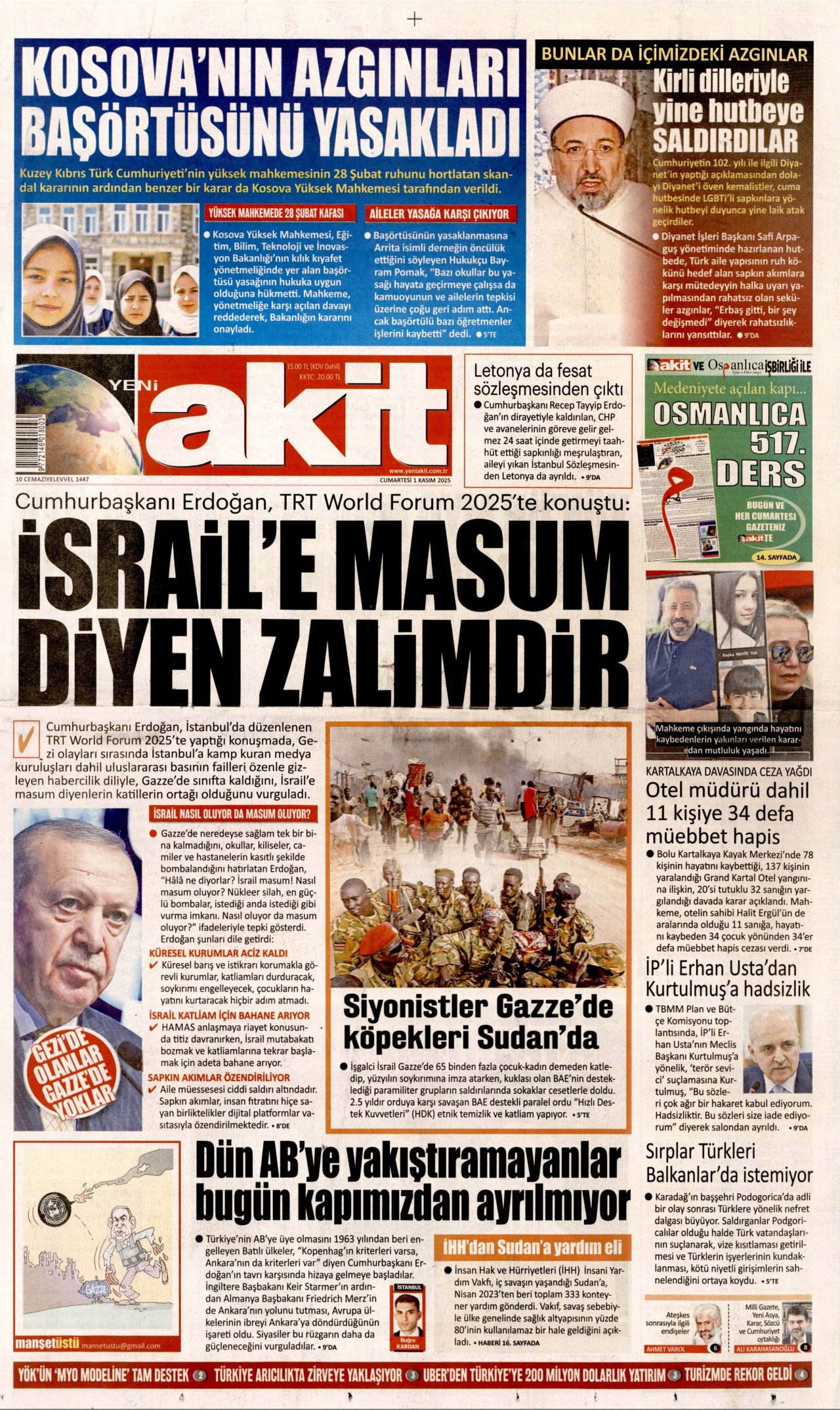 YENİ AKİT Gazete Manşeti