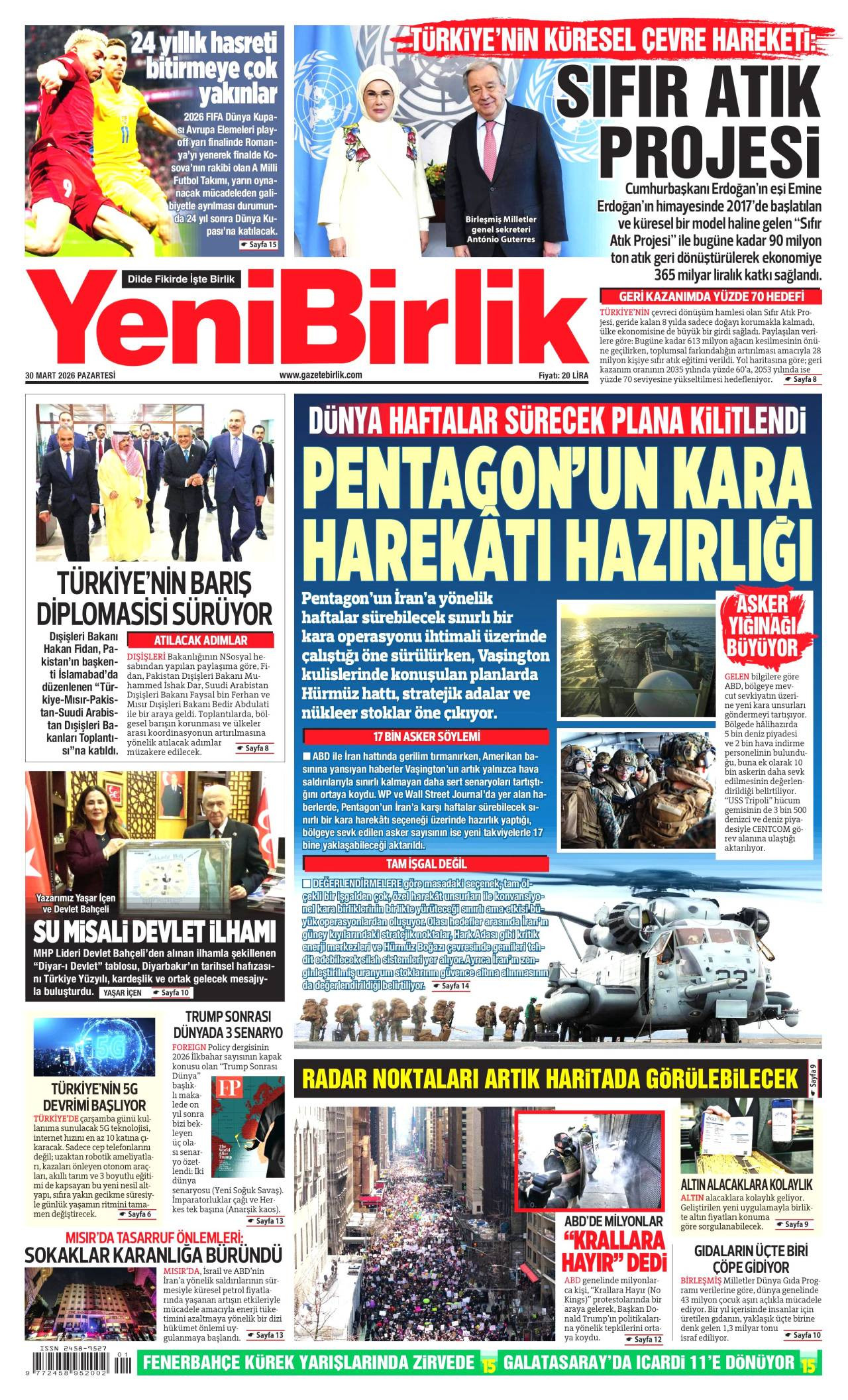 Yeni Birlik Gazetesi Gazete Manşeti