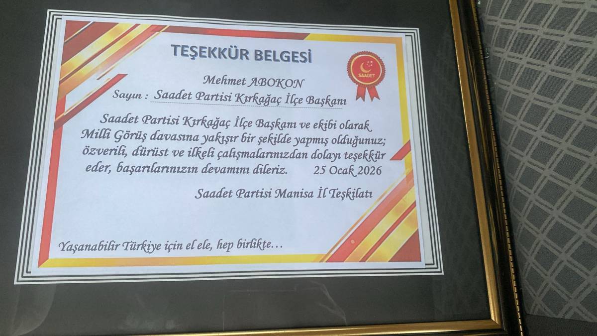Mahmut Arıkan’dan Kırkağaç Teşkilatına Teşekkür Belgesi