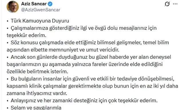 Aziz Sancar’dan Kanser Araştırmaları İçin Kritik Uyarı