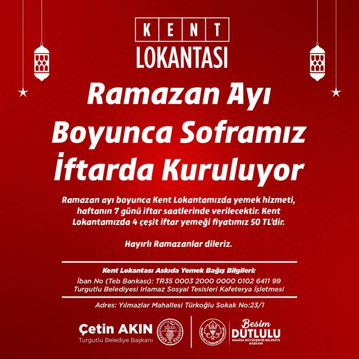 Turgutlu Kent Lokantası’nda Ramazan Düzenlemesi