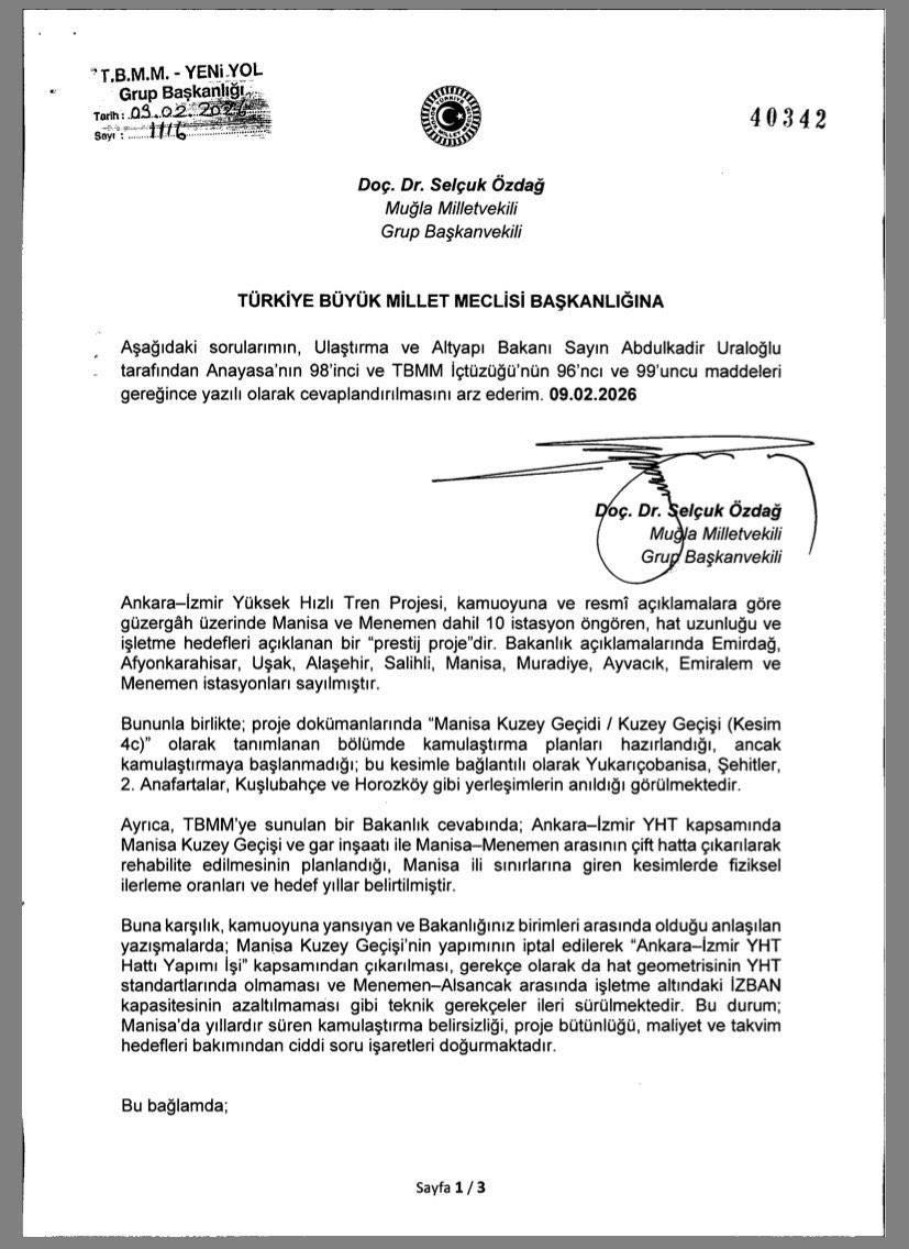 Özdağ’dan Hızlı Tren Tepkisi: “Yanıt Yok”