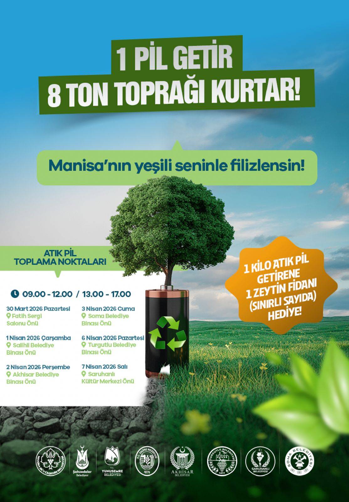 Manisa'da Atık Pil Getirene Zeytin Fidanı Hediye Edilecek