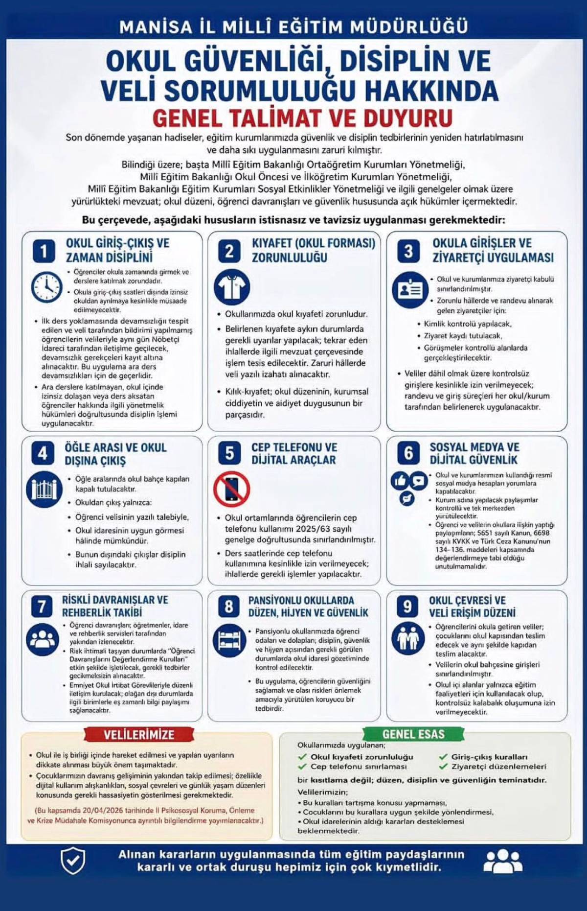 Manisa'da Okullarda Güvenlik ve Disiplin İçin Yeni Talimat