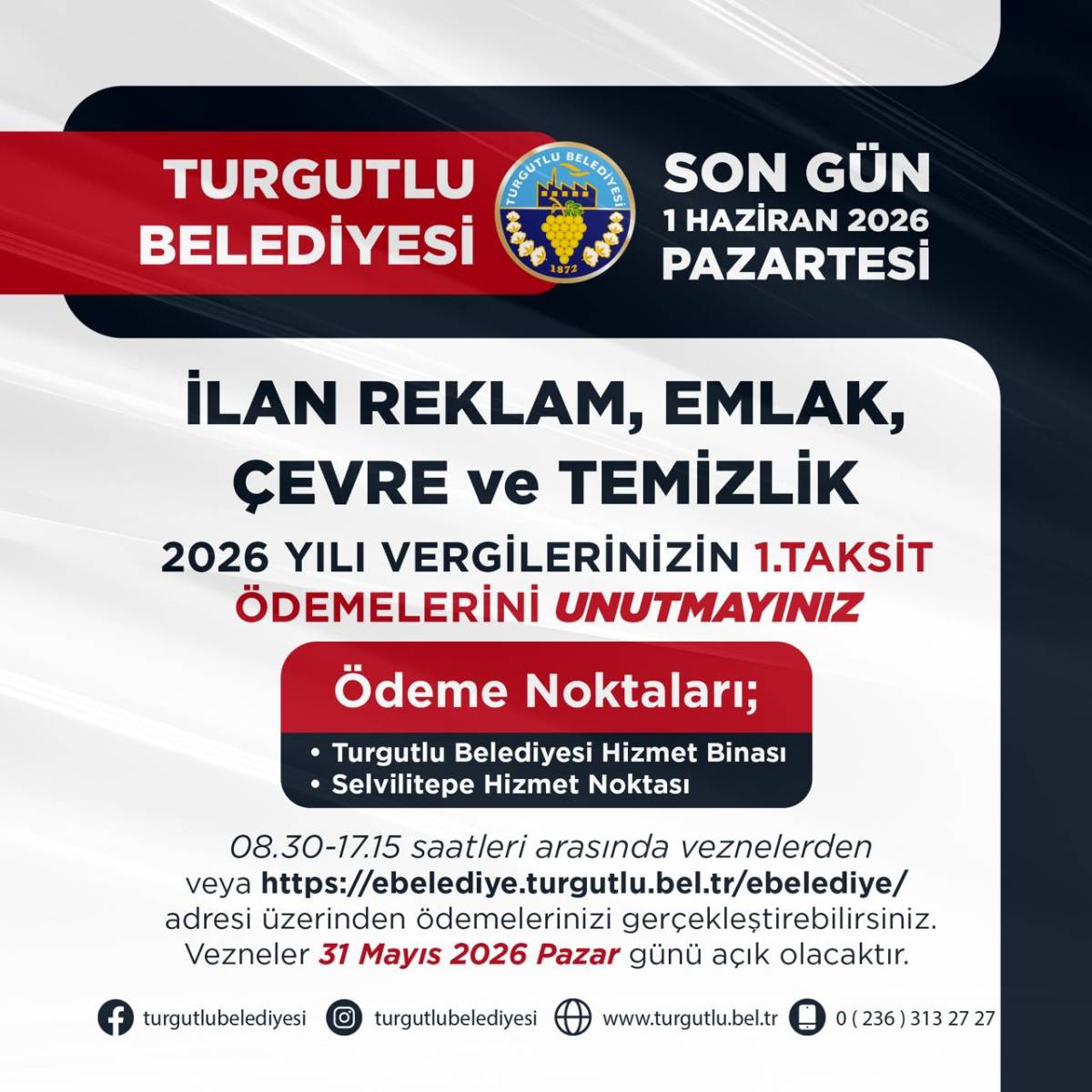 Turgutlu’da Vergi Ödemeleri İçin Son Tarih 1 Haziran