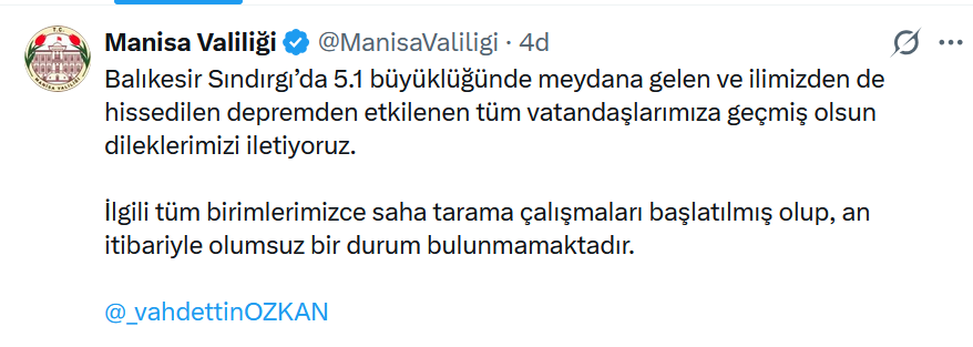 MANİSA VELİLİĞİNDEN AÇIKLAMA